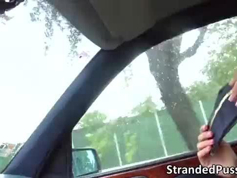 Beautiful blonde stewardess christen gets rammed hard in the car
